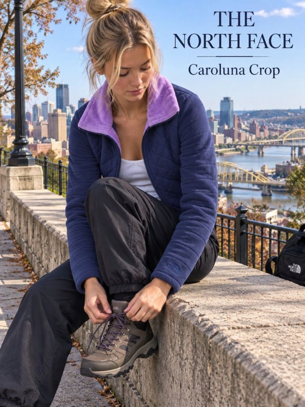 The North Face Caroluna Crop Jacket Sz L Blue Purple Quilted Fleece Gorpcore